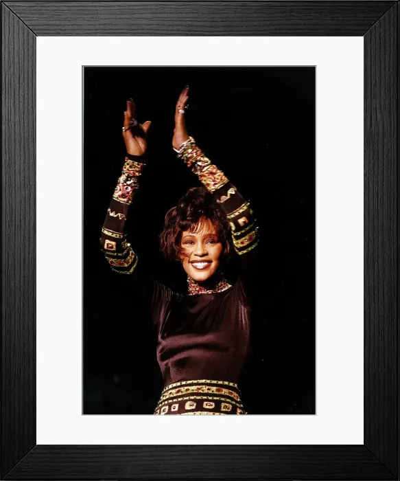 Framed Print : Whitney Houston Singer and Actress who starred in the film Bodyguard at her concert in Framed Print : Whitney Houston Singer and Actress who starred in the film Bodyguard at her concert in