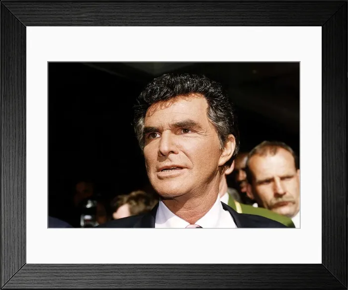 Framed Print : Burt Reynolds American Actor opens the Harrods sale - without his famous Framed Print : Burt Reynolds American Actor opens the Harrods sale - without his famous