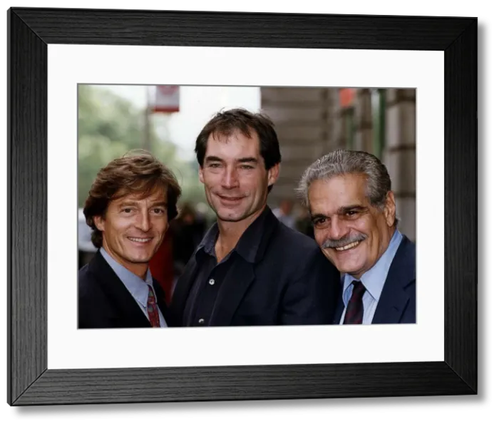 Framed Print : Nigel Havers Timothy Dalton and Omar Sharif in the new programme for SKY TV Red Eagle