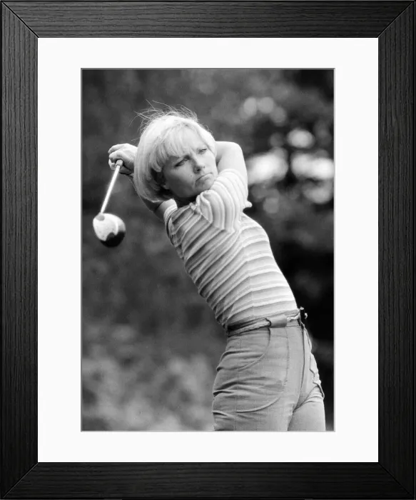 Framed Print : Lady golfer Susan Downer playing with Bing Crosby August 1976