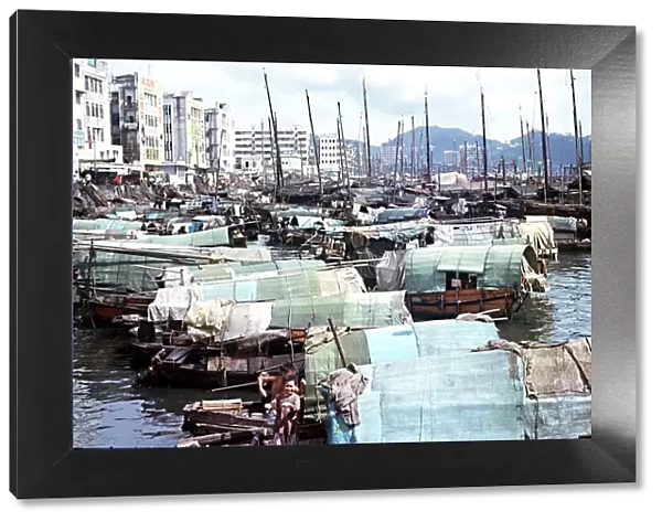 Kowloon Hong Kong general view of sampans forming floating population