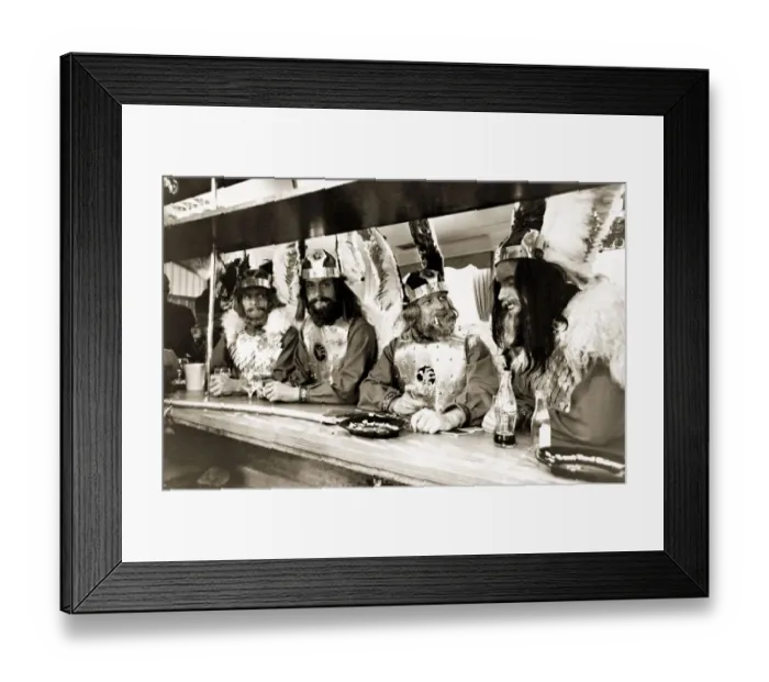 Framed Print : Men drinking in a pub in Knightsbridge London wearing Viking costume