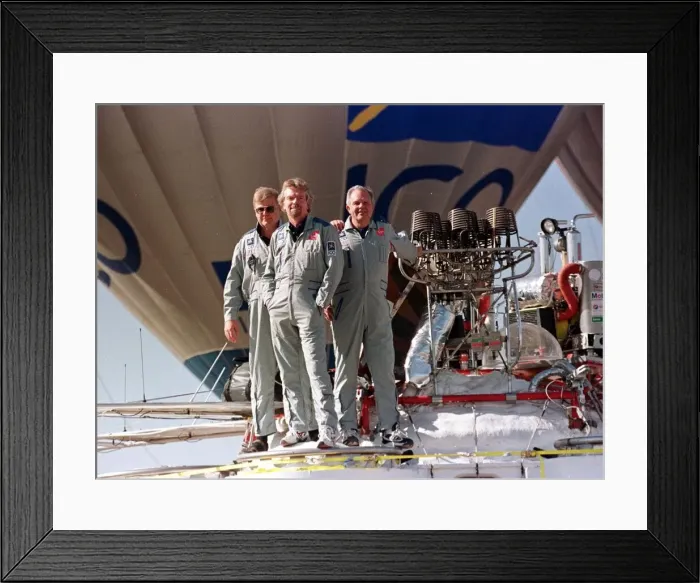 Framed Print : Steve Fossett Richard Branson and Par Linstrad in front of the ICO Global capsule Framed Print : Steve Fossett Richard Branson and Par Linstrad in front of the ICO Global capsule