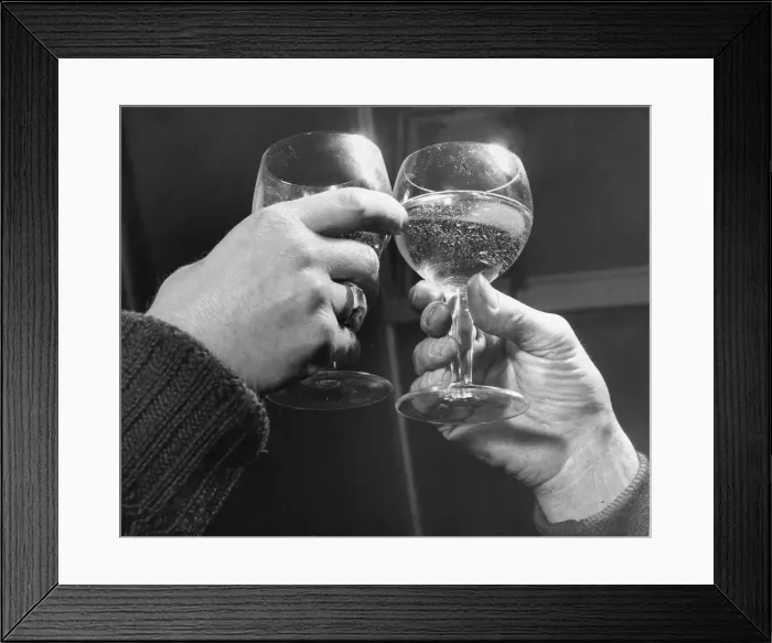 Framed Print : Two wine glasses toasting the old codgers Circa 1955