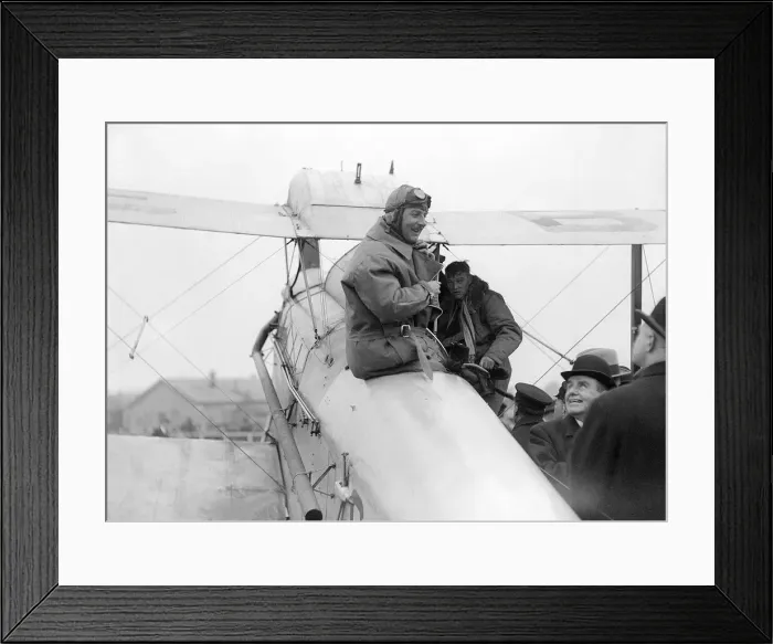 Framed Print : Sir Alan Cobham climbing out of a De Havilland D. H. 50 at Croydon Airport on 17th March Framed Print : Sir Alan Cobham climbing out of a De Havilland D. H. 50 at Croydon Airport on 17th March