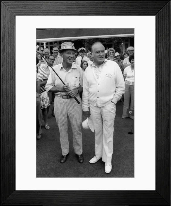 Framed Print : Bing Crosby and Bob Hope playing golf at Sunningdale golf course. 1967