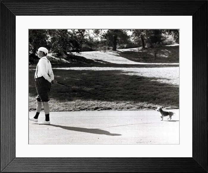 Framed Print : Ernest Heaton is shown here with his dog Pip during a sponsored stroll for charity Framed Print : Ernest Heaton is shown here with his dog Pip during a sponsored stroll for charity