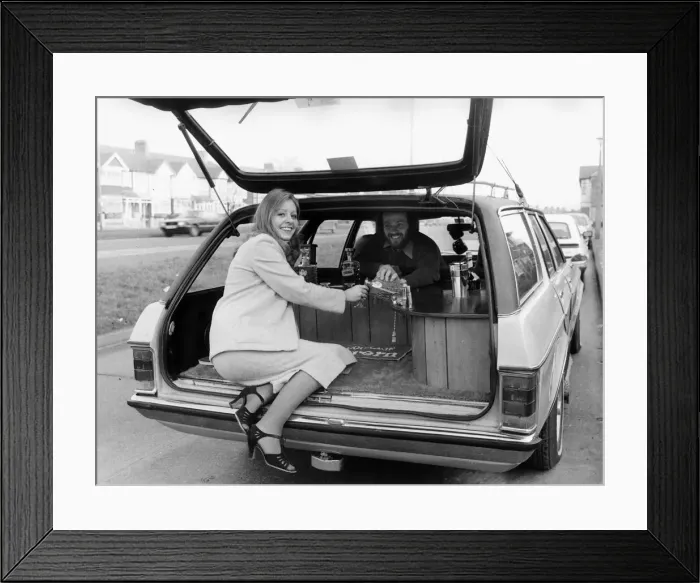 Framed Print : Neil Harris who converted his car into pub bar 1980 Framed Print : Neil Harris who converted his car into pub bar 1980