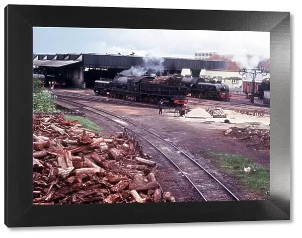 Wood burning steam locomotives at rail centre od caala of port lobito