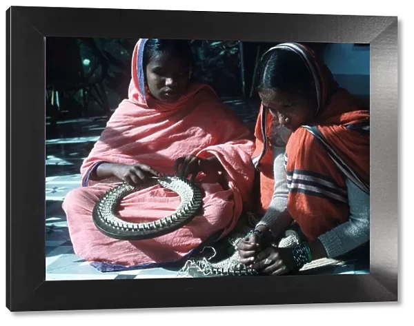Dacca Bangladesh Blind women fabricating jute bags