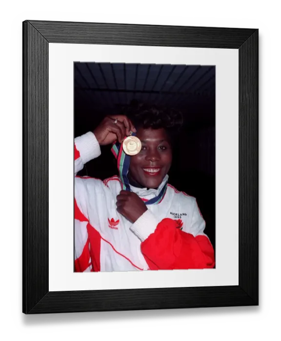 Framed Print : Tessa Sanderson athlete with Olympic Gold medal 2 / 90 at Heathrow airport after Framed Print : Tessa Sanderson athlete with Olympic Gold medal 2 / 90 at Heathrow airport after