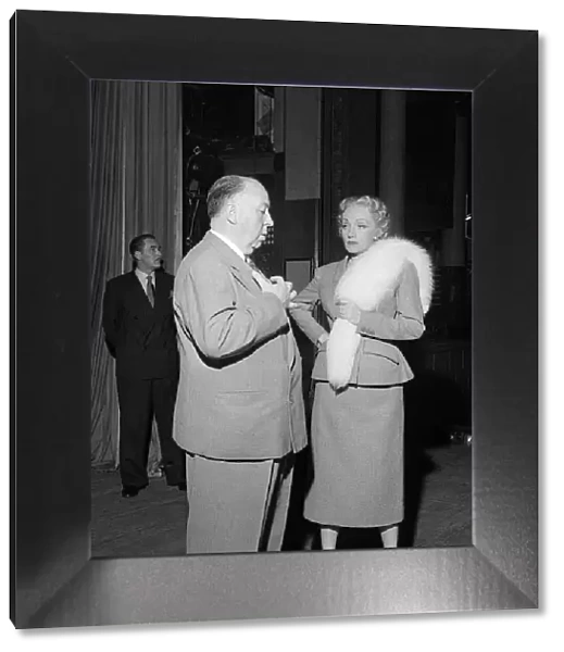 Film director Alfred Hitchcock and Marlene Dietrich On the set of 'Stage Fright'