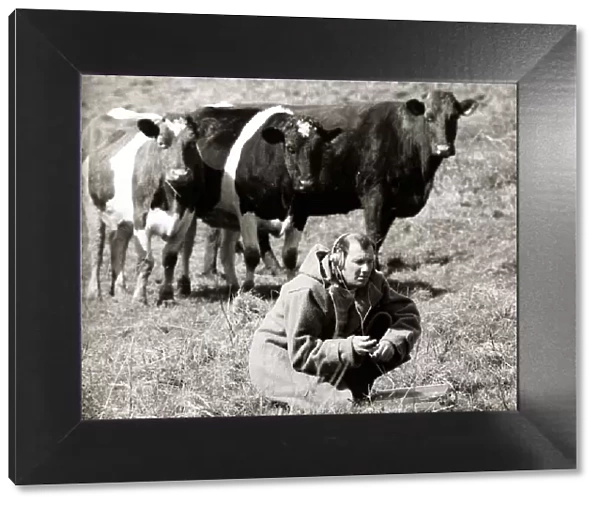 Animals - Cows - April 1971 Ray Goodwin with Head Phones making a recording in