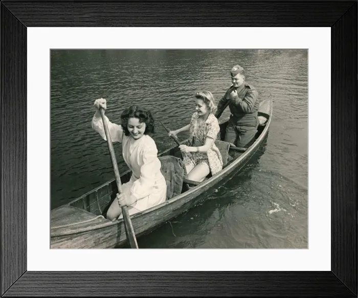 Framed Print : Canadian soldier canoeing in Regents Park London Framed Print : Canadian soldier canoeing in Regents Park London