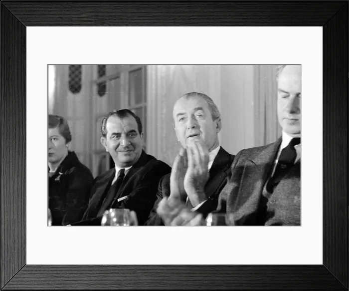 Framed Print : American actor James Stewart clapping his hands at Variety Club Lunch Framed Print : American actor James Stewart clapping his hands at Variety Club Lunch