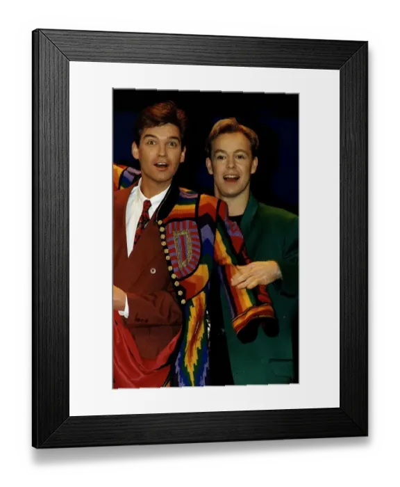 Framed Print : Jason Donovan Actor hands over his Technicolour Deamcoat to replacement Phillip Schofield