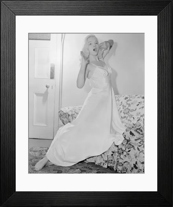 Framed Print : Actress Diana Dors actress wearing a silk style nightdress in the film