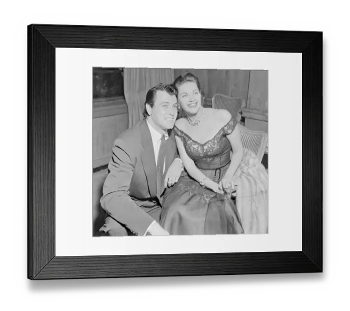 Framed Print : Rock Hudson with actress Yvonne De Carloin in London August 1952