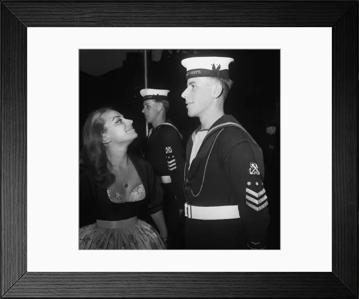 Framed Print : Actress April Orlich with Naval Cadets at the Premiere of the film of the Titanic Framed Print : Actress April Orlich with Naval Cadets at the Premiere of the film of the Titanic