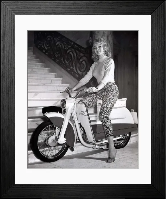 Framed Print : Motor. 65cc 4 stroke bike which costs £98. 18s. 6d Actress Vanda Hudson Framed Print : Motor. 65cc 4 stroke bike which costs £98. 18s. 6d Actress Vanda Hudson