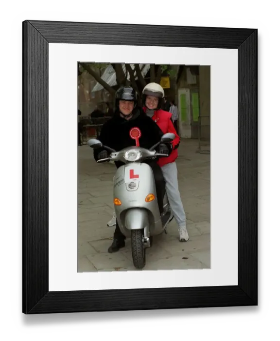 Framed Print : Sid Owen Actor May 98 Eastenders actor sitting on vespa motorbike with fellow Framed Print : Sid Owen Actor May 98 Eastenders actor sitting on vespa motorbike with fellow