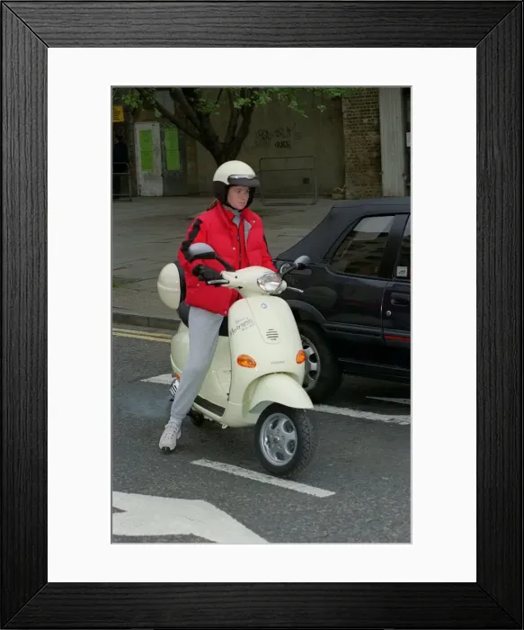 Framed Print : Patsy Palmer Actress May 98 Eastenders actress riding vespa motobike