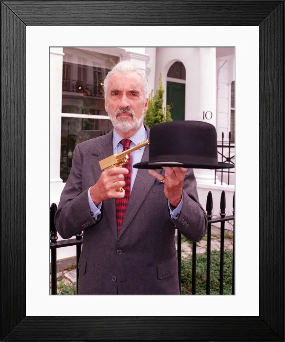 Framed Print : Christopher Lee Actor with James Bond Memrobilia to be auctioned at Christies Framed Print : Christopher Lee Actor with James Bond Memrobilia to be auctioned at Christies