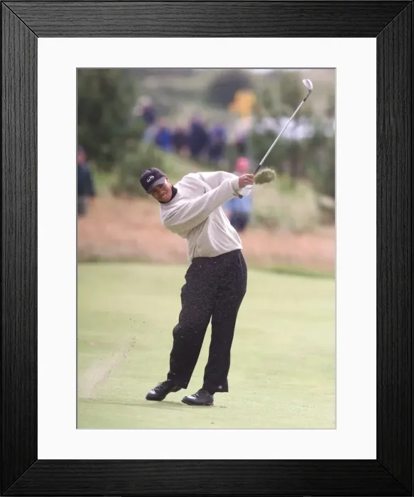 Framed Print : Tiger Woods Golf The Open Championship 1999 Carnoustie drives down the fairway