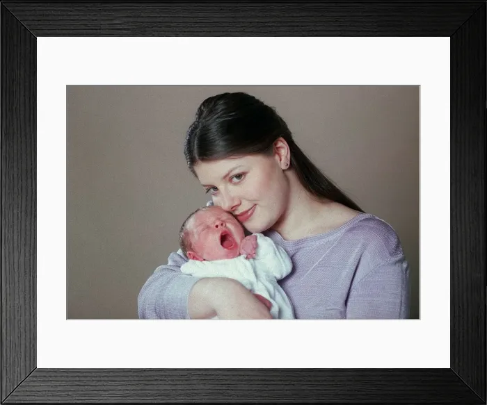 Framed Print : Dawn Alton Actress March 98 Former Coronation Street with her newborn baby