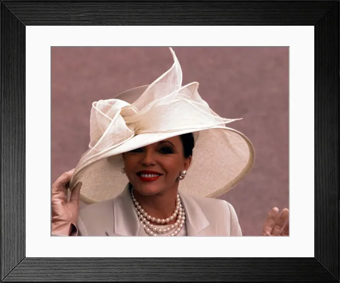 Framed Print : Joan Collins at Royal Ascot 1998 Actress wearing white hat Framed Print : Joan Collins at Royal Ascot 1998 Actress wearing white hat
