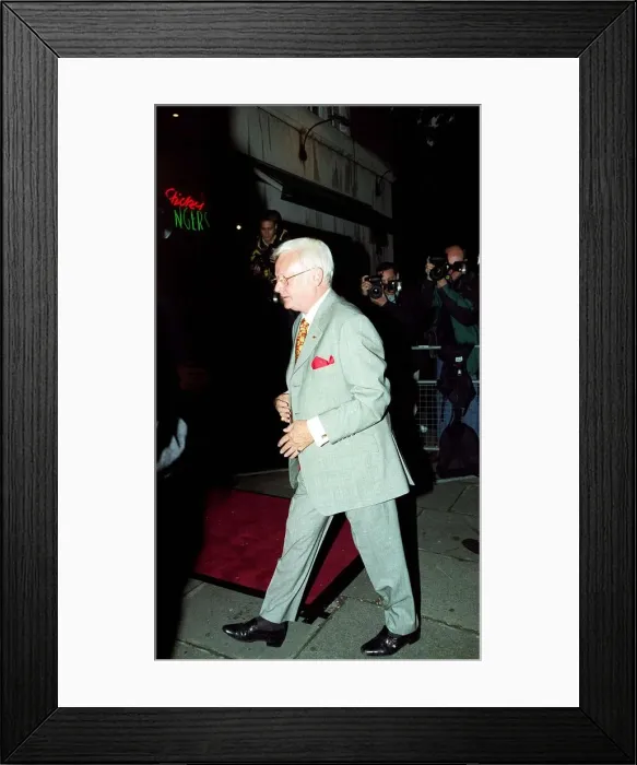 Framed Print : John Inman Actor July 1998 Arriving at sticky Fingers resturant