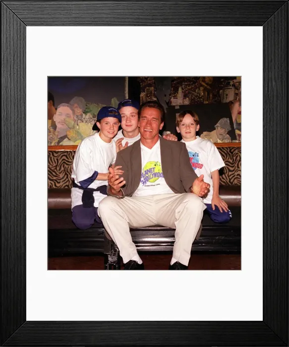 Framed Print : Actor Arnold Schwarzenegger June 1998 at Planet Hollywood to help launch Commit to