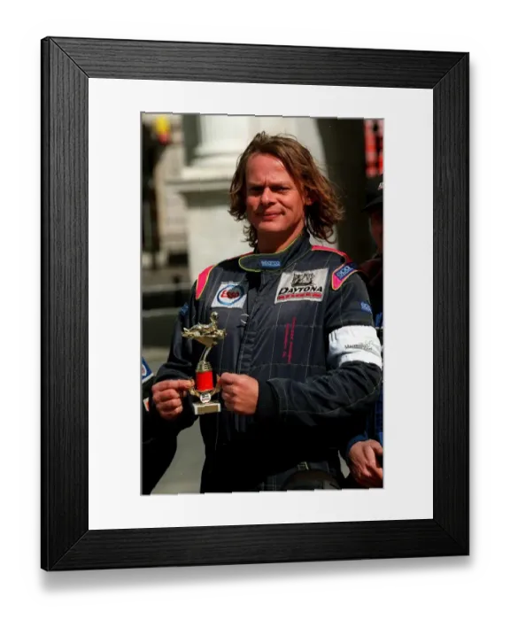 Framed Print : Martin Clunes Actor after a go cart race for the macmillan cancer relief at Marble Arch Framed Print : Martin Clunes Actor after a go cart race for the macmillan cancer relief at Marble Arch
