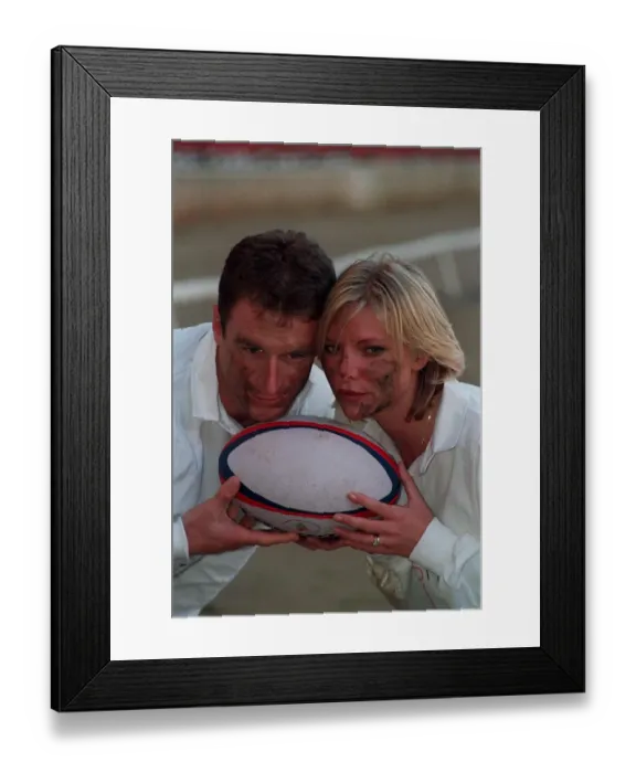 Framed Print : Samantha Janus Actress January 1998 With England rugby captain Mike Catt holding