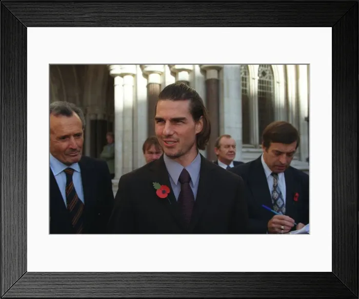 Framed Print : Tom Cruise outside the High Court after October 1998 after winning his libel case