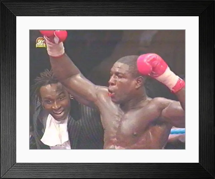 : Frank Bruno and Nigel Benn celebrate after the fight with Oliver McCall for : Frank Bruno and Nigel Benn celebrate after the fight with Oliver McCall for