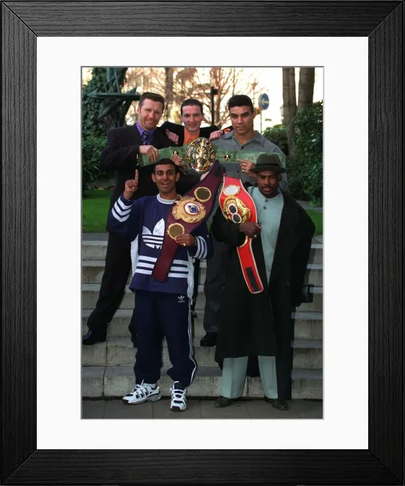 Framed Print : Boxing Champions Left To Right Back Steve Collins Micky Cantrel Robin Reed Front Prince Framed Print : Boxing Champions Left To Right Back Steve Collins Micky Cantrel Robin Reed Front Prince