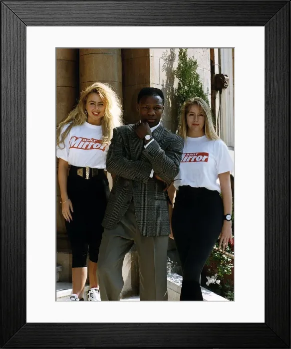 Framed Print : Chris Eubank Boxing posing with Daily Mirror girls Framed Print : Chris Eubank Boxing posing with Daily Mirror girls
