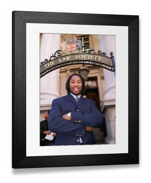 Framed Print : Lennox Lewis announcing next fight with Warren McCall at the Law Society in London