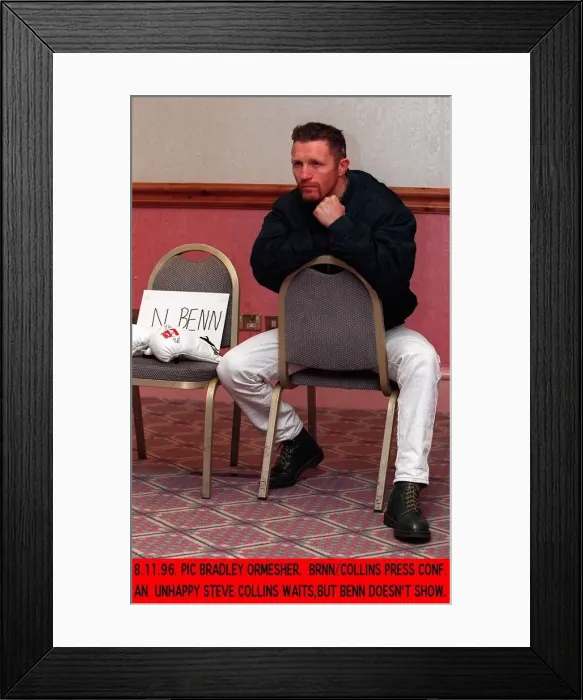 Framed Print : Steve Collins Boxer waits at a news press conference for Nigel Benn to show up