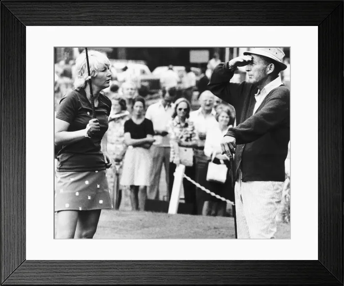 Framed Print : Bing Crosby with womans golfer Sandra Post at Sunningdale