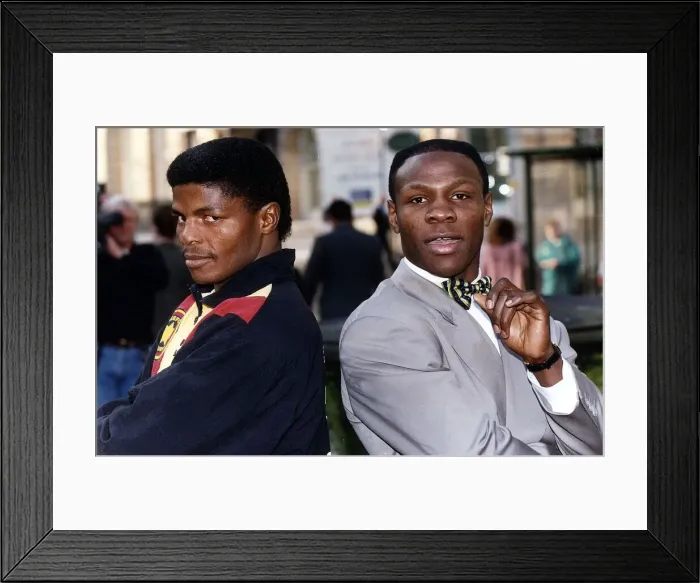 Framed Print : Chris Eubank Boxer with callenger Sugar Boy Malinga Framed Print : Chris Eubank Boxer with callenger Sugar Boy Malinga