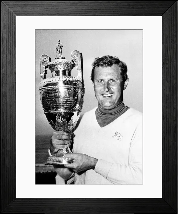 Framed Print : Micgael Bonallack holding trophy cup he won at The British Amateur Golf Championship