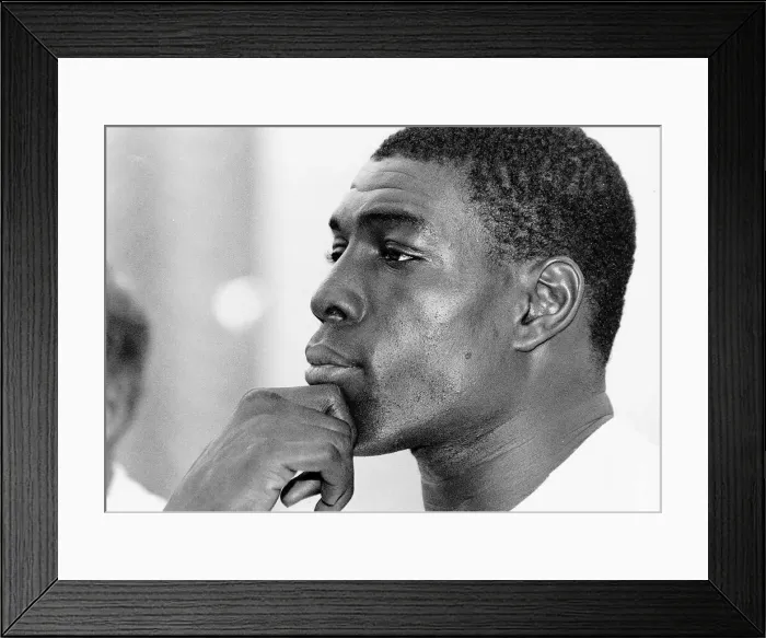 Framed Print : Frank Bruno Boxing deep in thought at the gym during training for his fight against John Framed Print : Frank Bruno Boxing deep in thought at the gym during training for his fight against John