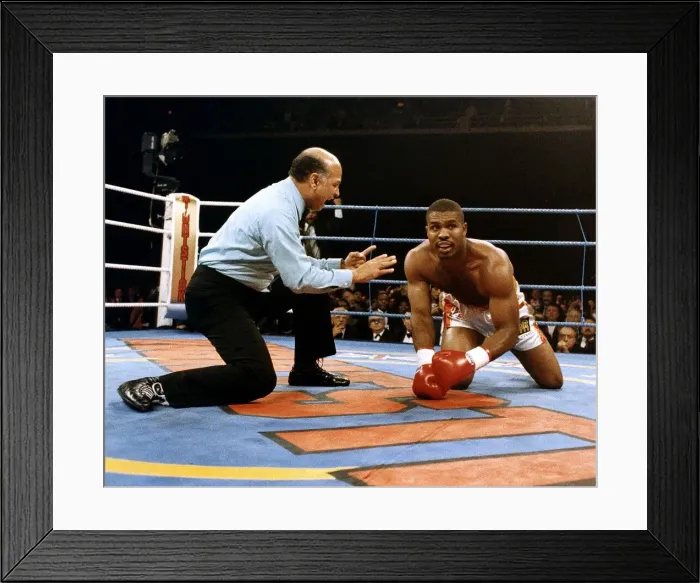 Framed Print : Donovan Razor Ruddock Boxing Heavyweight takes the count on the first knock down in his