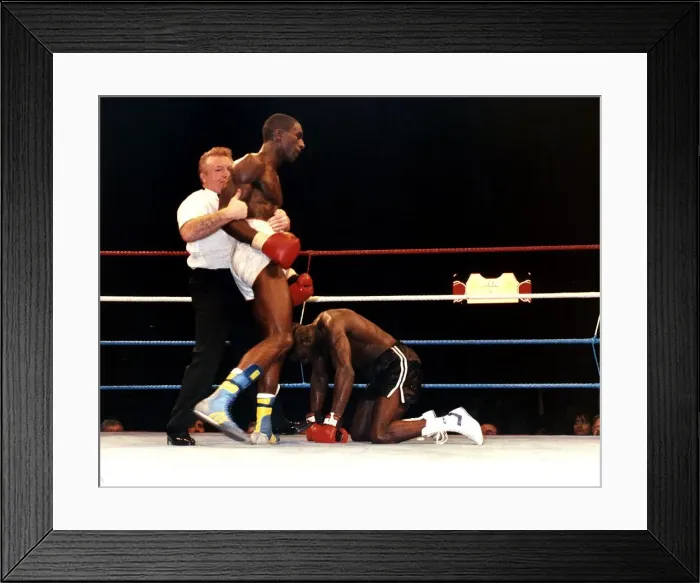 Framed Print : Rod Douglas is knocked down during a fight against Errol Graham at Wembley in 1989 Framed Print : Rod Douglas is knocked down during a fight against Errol Graham at Wembley in 1989