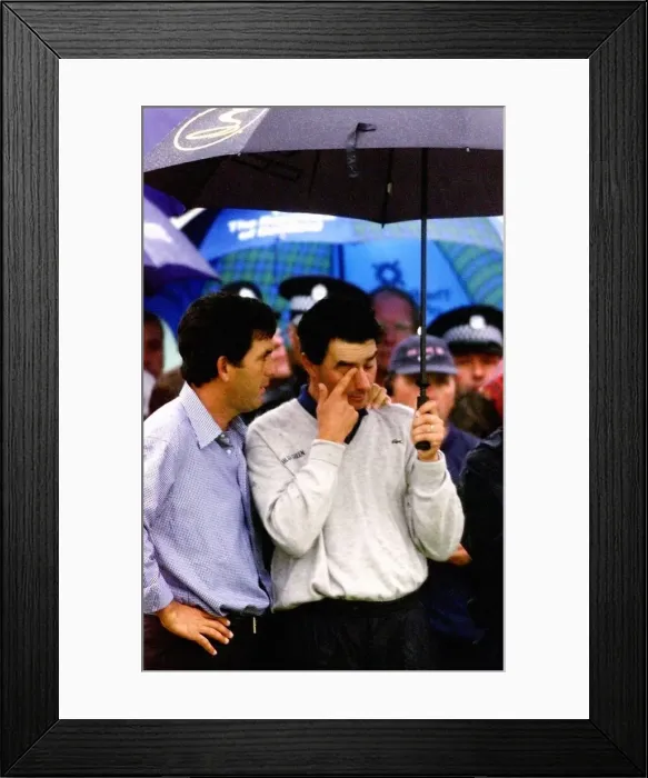 Framed Print : Jean Van De Velde is consoled as he waits at the winners presentation at Carnoustie Framed Print : Jean Van De Velde is consoled as he waits at the winners presentation at Carnoustie