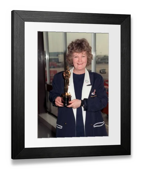 Framed Print : Brenda Fricker actress March 1990 celebrates winning her Oscar at Heathrow Framed Print : Brenda Fricker actress March 1990 celebrates winning her Oscar at Heathrow