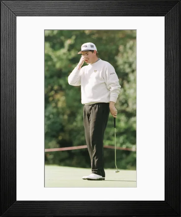 Framed Print : Lee Westwood golfer October 1998 can t believe his luck as he holes another putt
