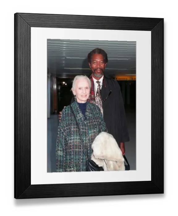 Framed Print : Jessica Tandy actress Morgan Freeman actor Feb 90 arriving at Heathrow airport Framed Print : Jessica Tandy actress Morgan Freeman actor Feb 90 arriving at Heathrow airport
